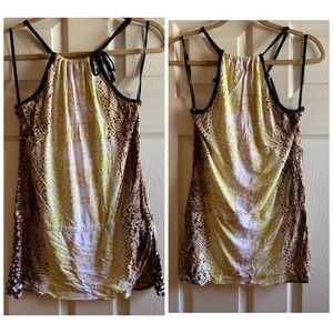 Bebe Halter-style Animal Print Tunic w Jewel Logo
